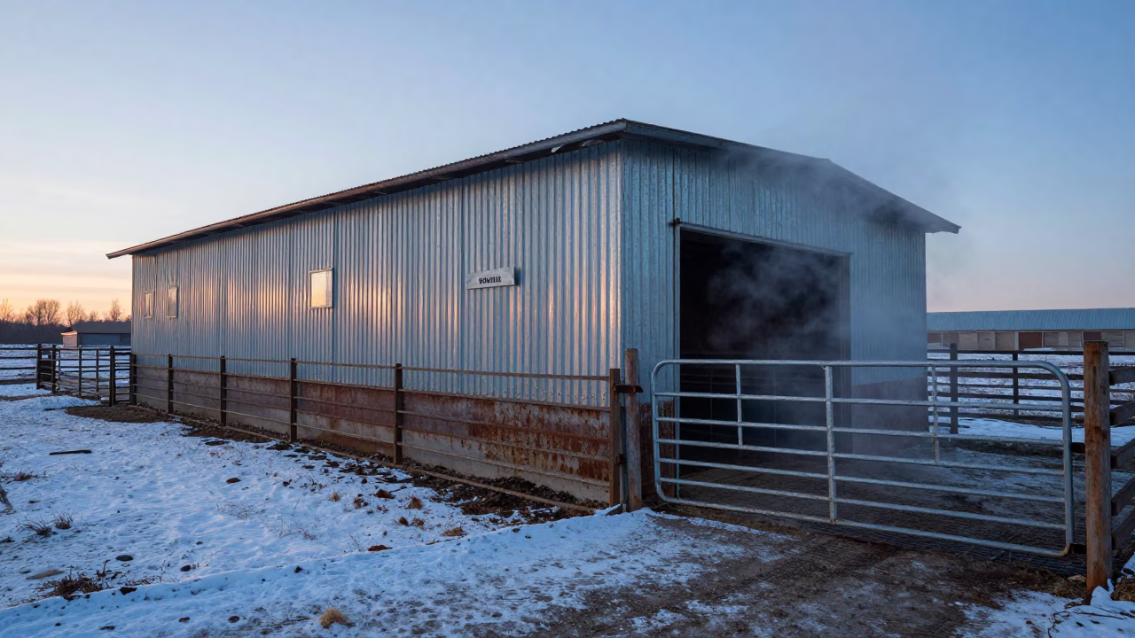 Siberian Turkey Barn Ventilation Wall Winter Thaw in beside a pasture gate in Siberia