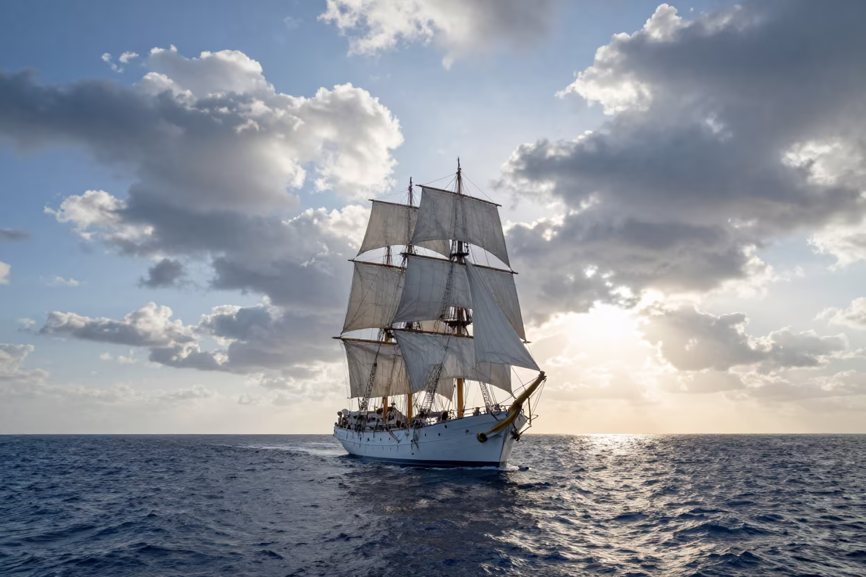 Sicilian Ferry Crossing with Tall Ship and Second Sun in across a remote ferry crossing in Sicily