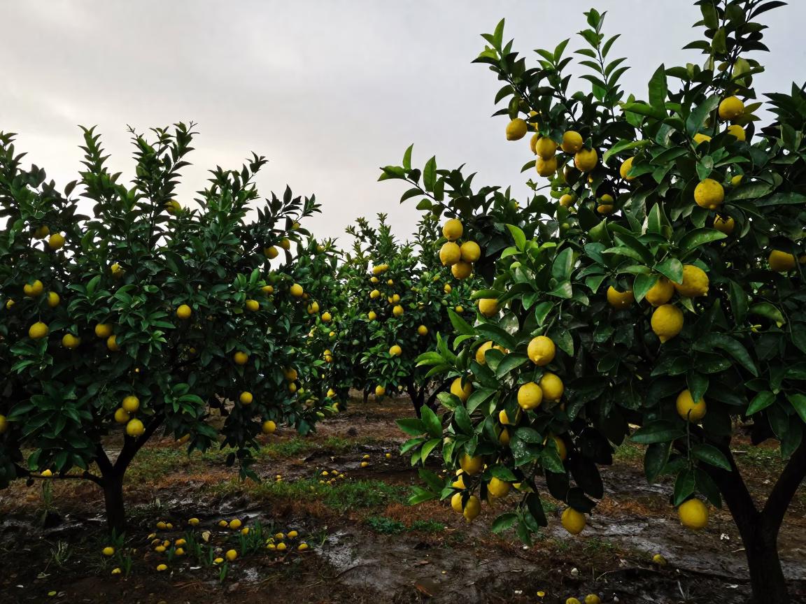 Sicilian Lemon Grove Under Wet Season Skies in near Moundou