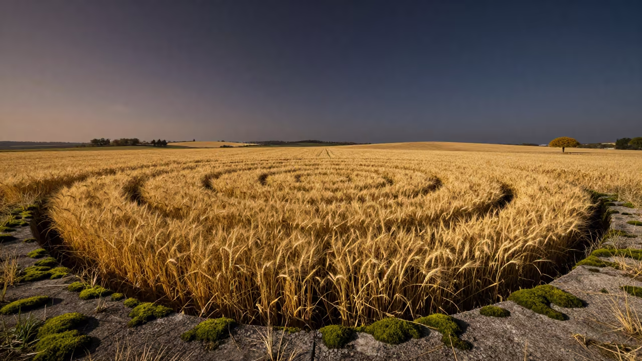 Sicilian Wheat Circle Under Sideways Moss in in Sicily