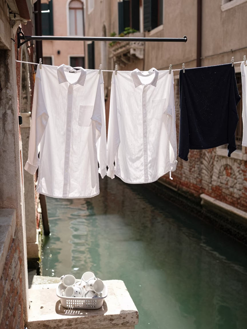 Side Laundry at Flat Noon Light in Venice in in Venice, Italy