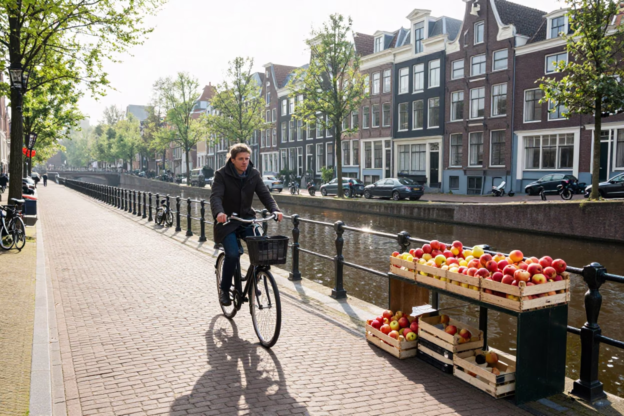 Side Morning at Bright Midmorning Light in Amsterdam in in Amsterdam, Netherlands