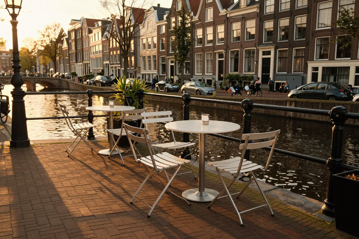 Side Terrace in Amsterdam at Golden Hour in in Amsterdam, Netherlands
