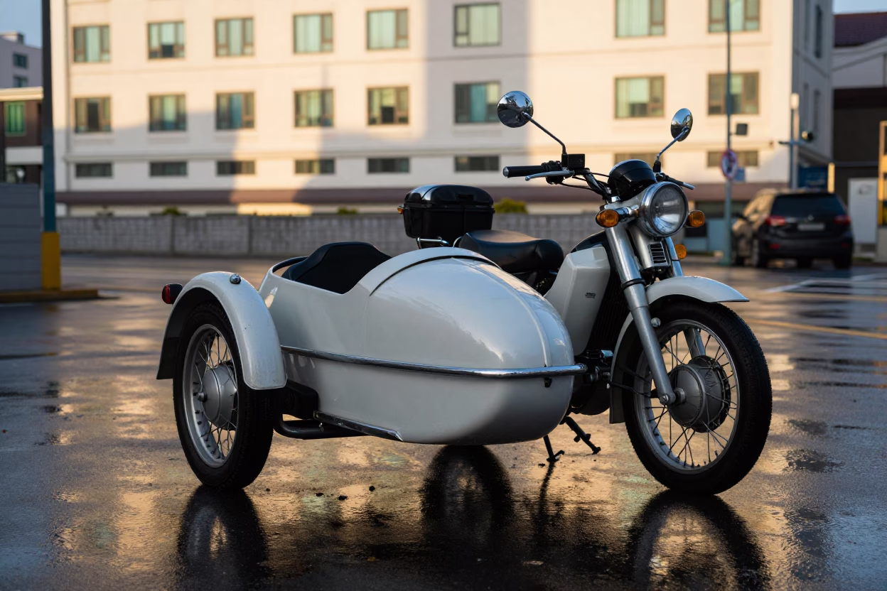Sidecar Parked in Seoul at The Early Morning Light in in Seoul, South Korea