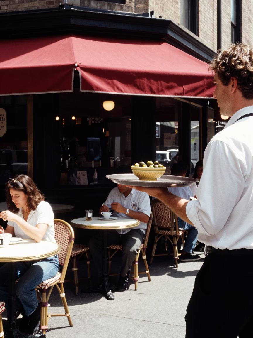 Sidewalk Cafe in New York at The Flat Glare Of Noon Light in in New York, New York, United States