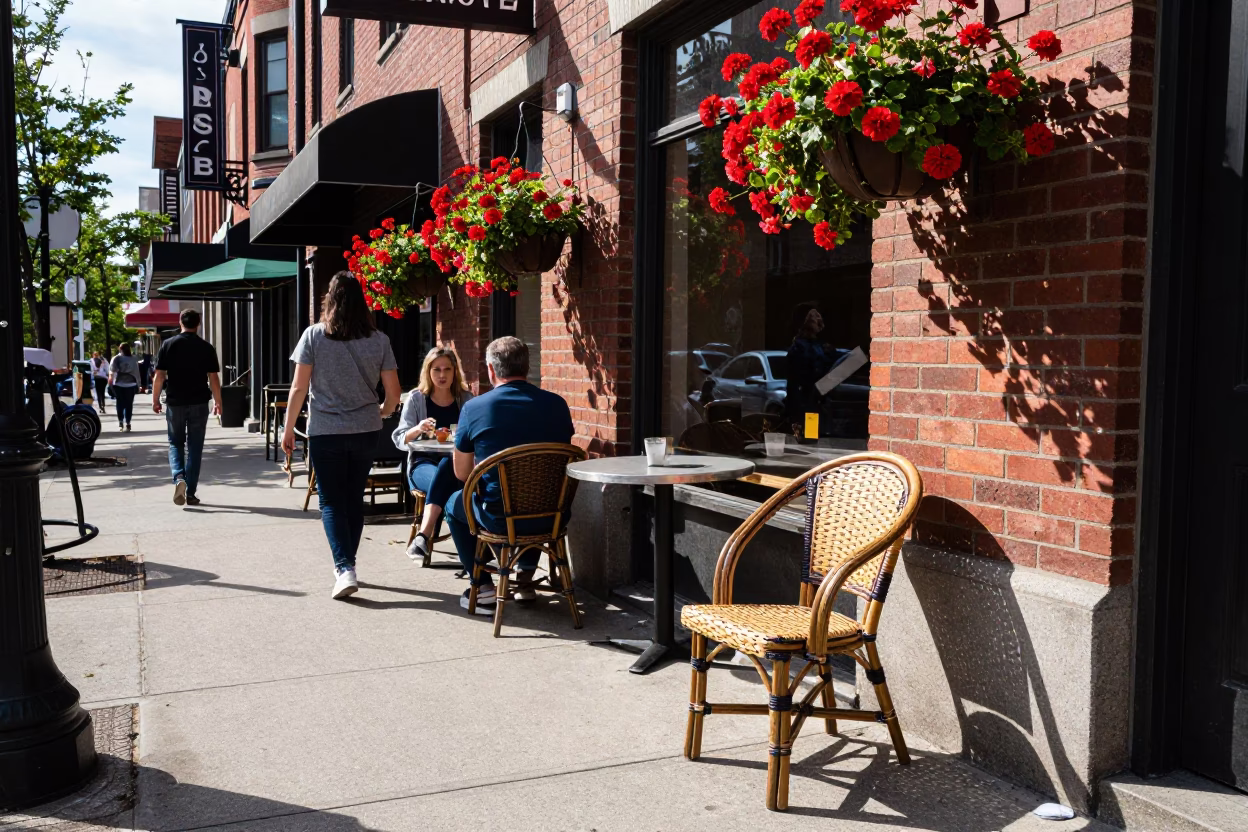 Sidewalk Cafe in Toronto at Late Morning Light in in Toronto, Ontario, Canada