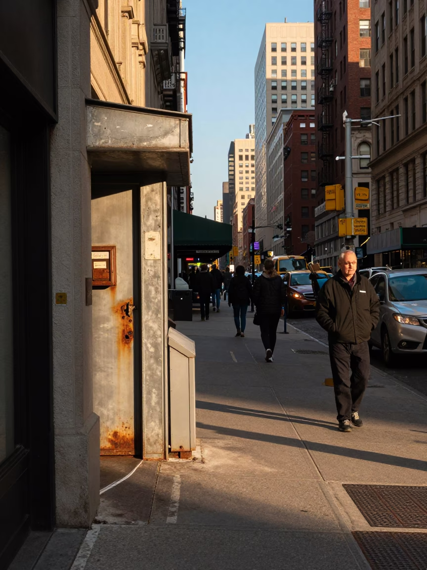 Sidewalk Corner in New York at Clear Late-afternoon Light in in New York, New York, United States