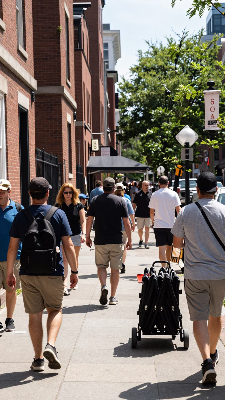 Sidewalk Scene at Midday Light in Boston in in Boston, Massachusetts, United States