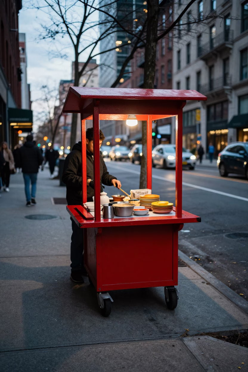 Sidewalk Scene in New York at The Early Evening Light in in New York, New York, United States
