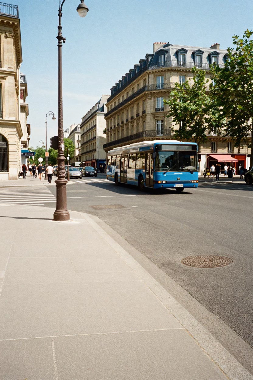 Sidewalk Scene in Paris at The Flat Glare Of Noon Light in in Paris, France