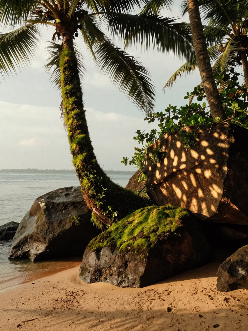 Sideways Moss Grows on Sri Lanka Atoll Shore in along a wave-cut shoreline in Sri Lanka