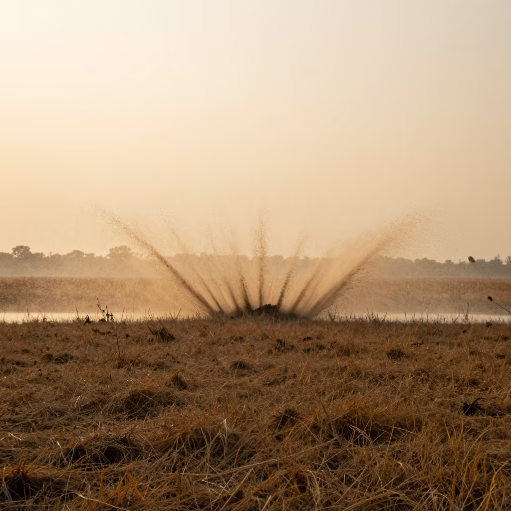 Sideways Rain Burst Over Winter Dhaka Prairie in near Dhaka