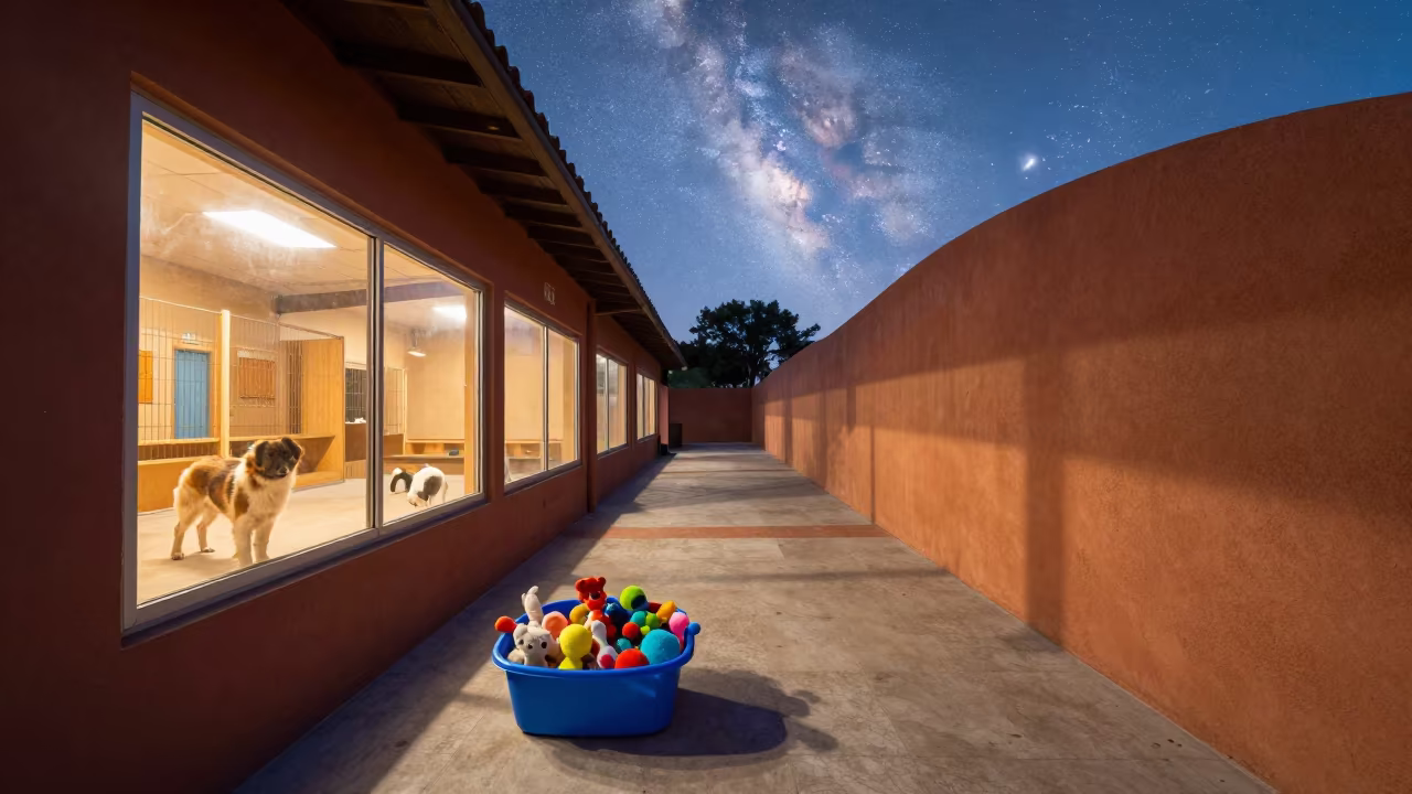 Siena Kennel Tub Under Daytime Milky Way in in a boarding kennel corridor in Siena