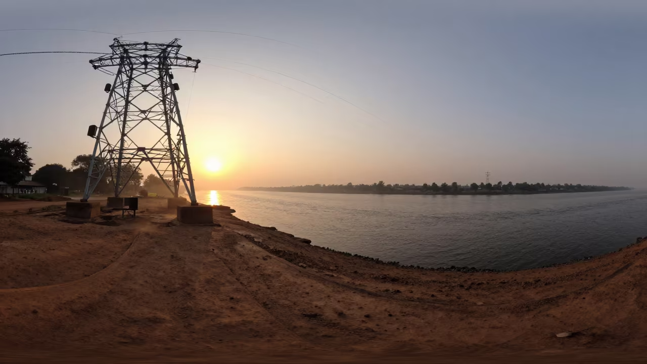 Signal Gantry Dawn at Lilongwe River Mouth in beneath transmission towers near Lilongwe