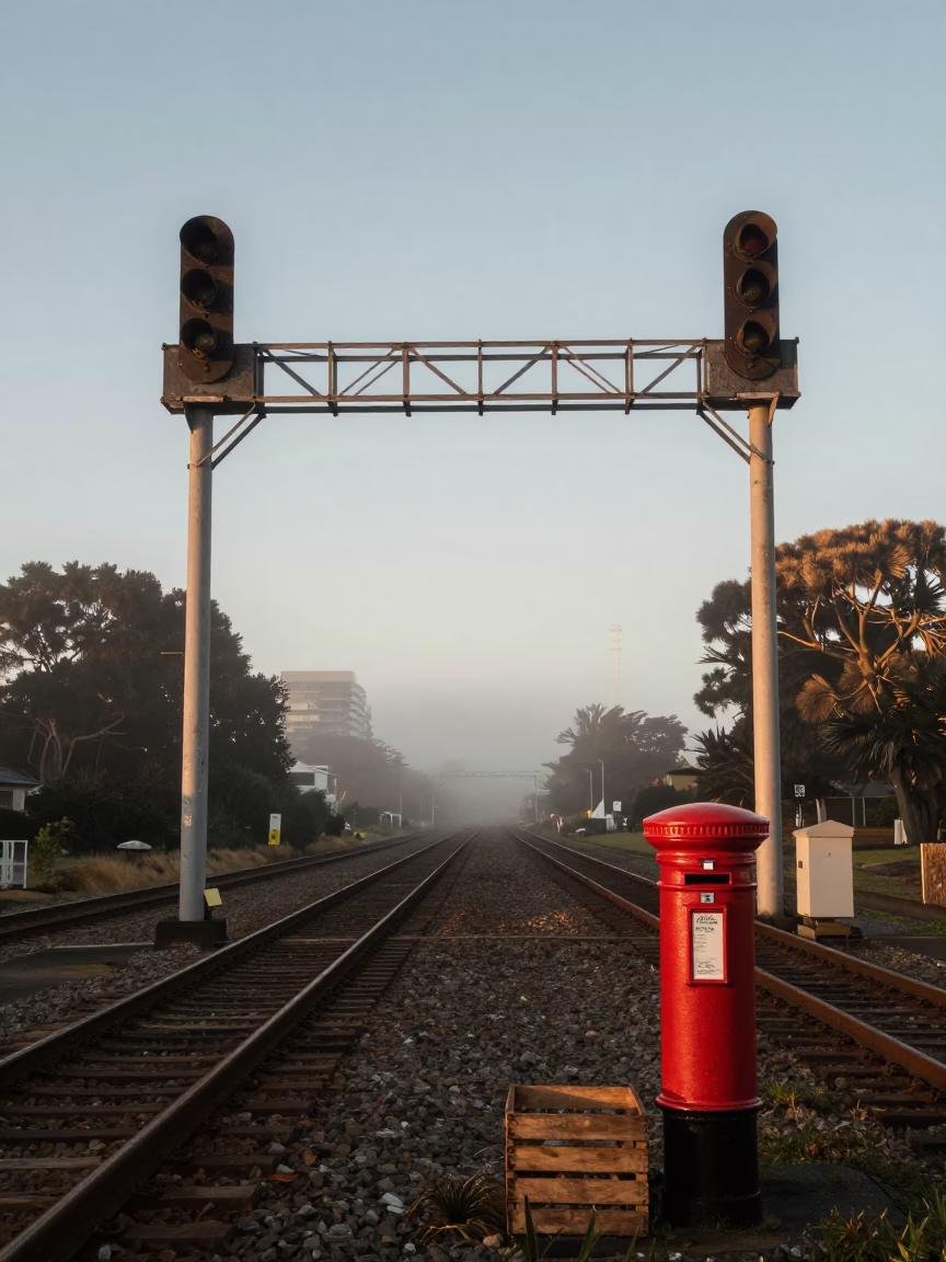Signal Gantry in Auckland at As First Light Reaches The Scene in in Auckland, New Zealand