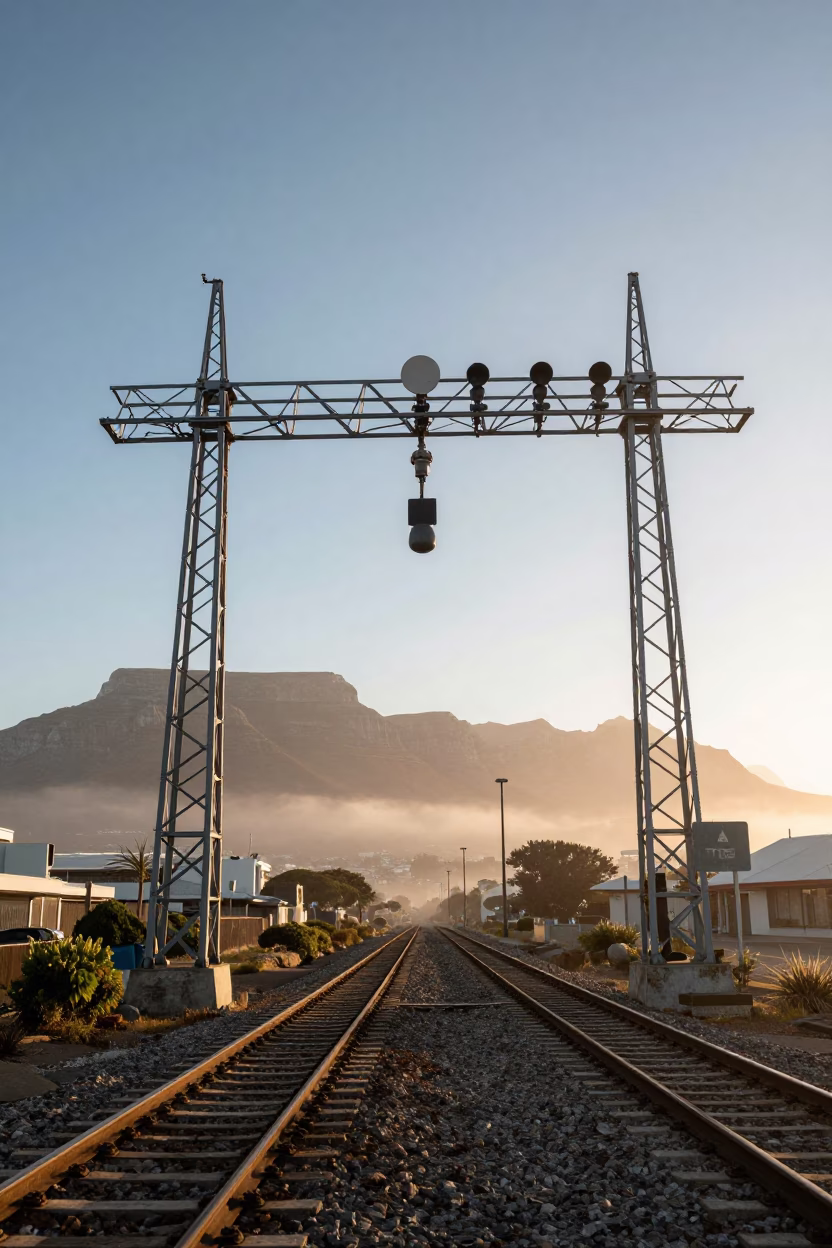 Signal Gantry in Cape Town at The Late Afternoon Light in in Cape Town, South Africa