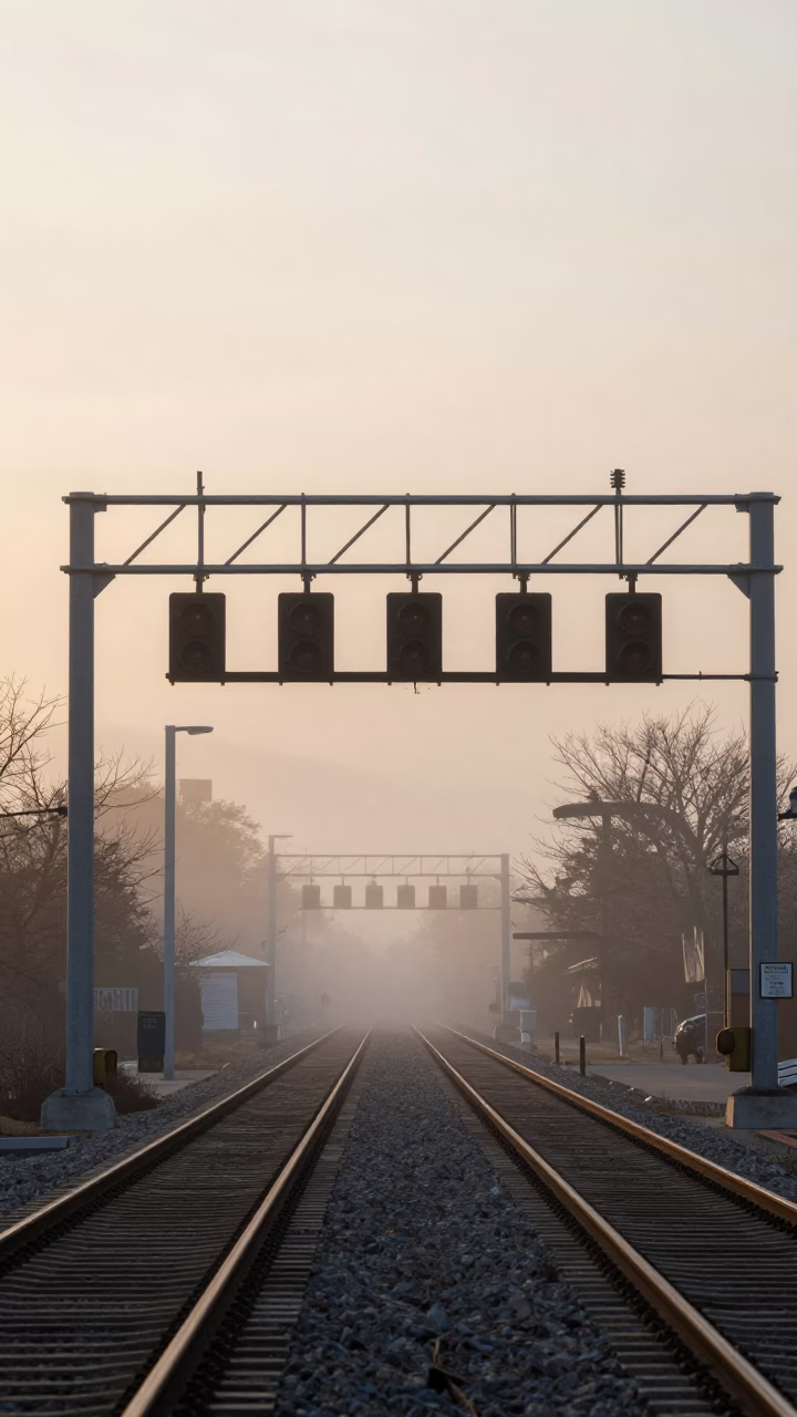 Signal Gantry just after sunrise in Toronto in in Toronto, Ontario, Canada