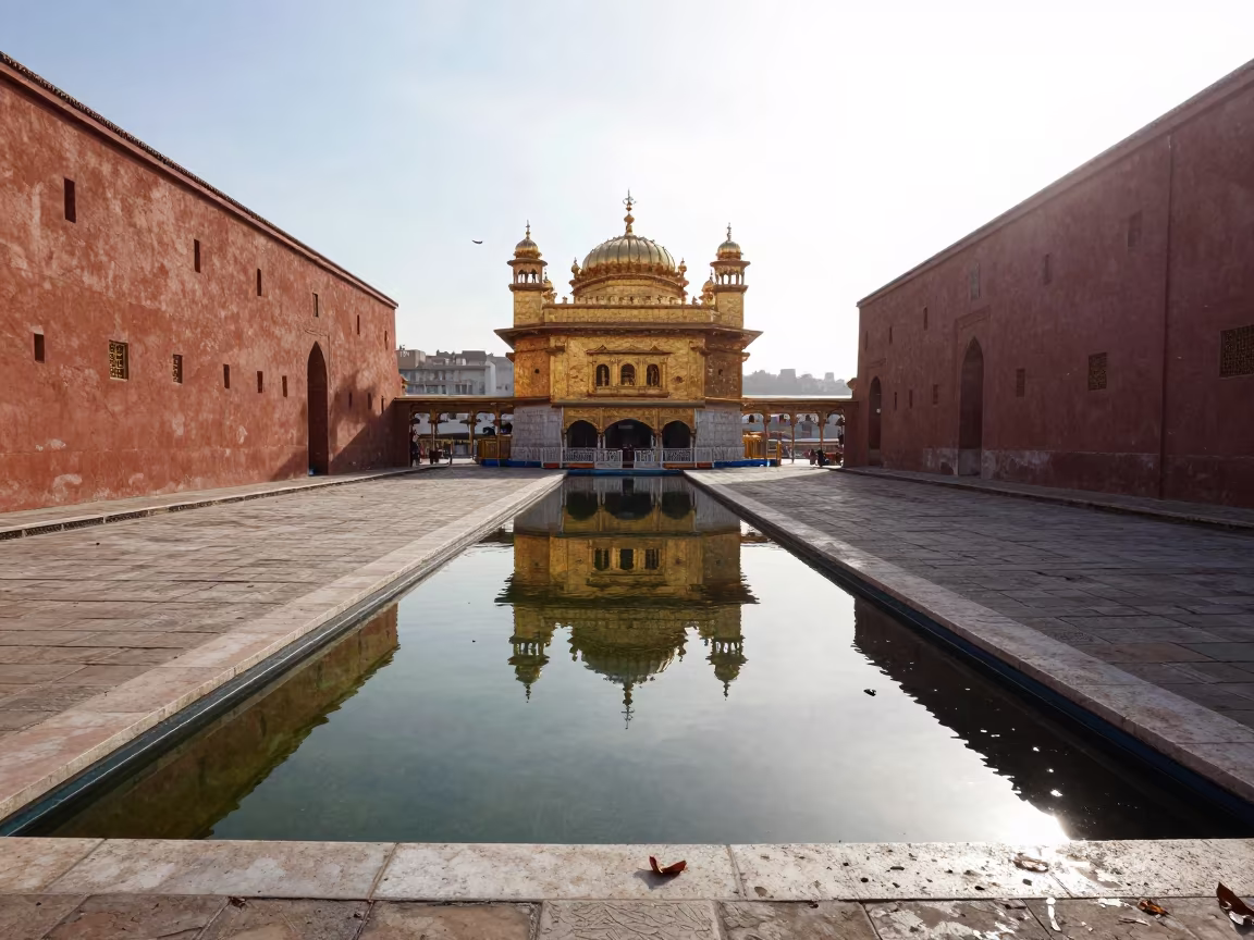 Sikh Golden Temple Reflection in Marrakech Courtyard in in a temple courtyard in Marrakech
