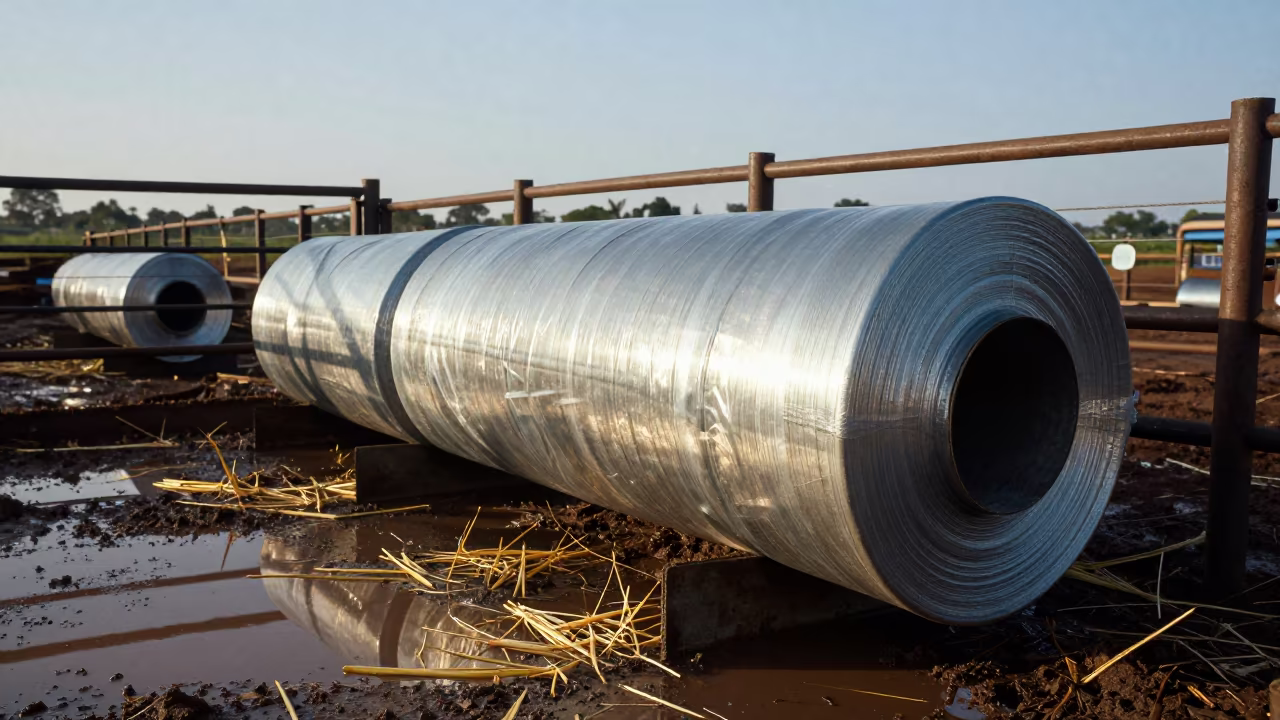 Silage Tarp Roll Stand in Cameroonian Ranch Corral in inside a ranch corral in Cameroon