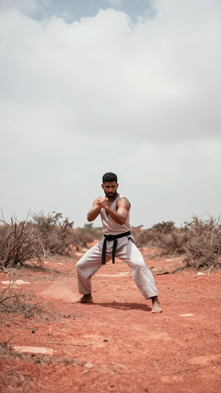 Silat Fighter Horse Stance Suez Game Trail in along a game trail near Suez