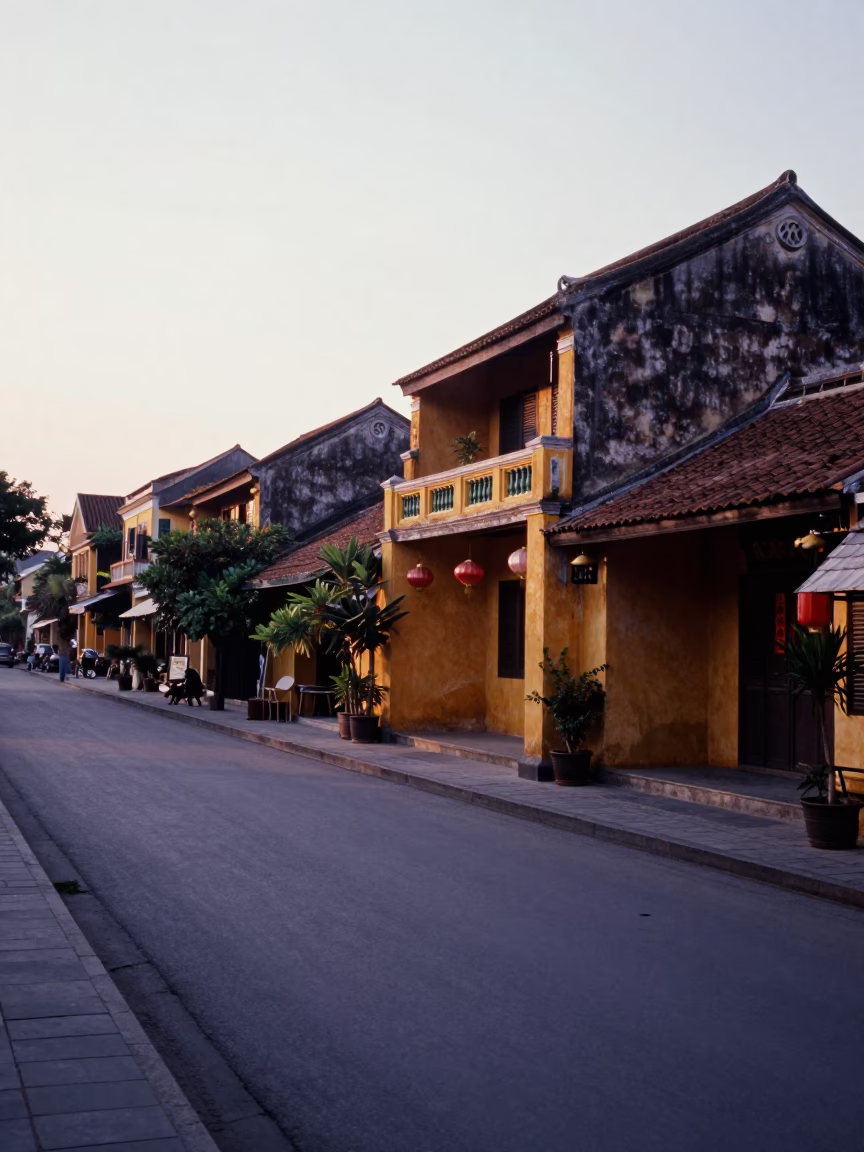 Silent Hoi An Morning Street Scene Before Sunrise with Clay Cup and Local Life in in Hoi An, Vietnam