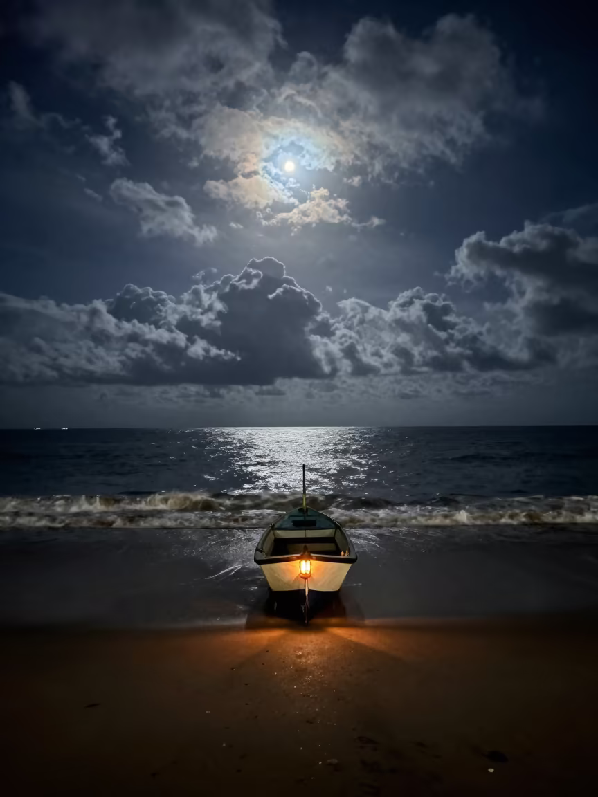 Silent Lantern Boat at Mombasa Dawn in along a boat landing at first light near Mombasa