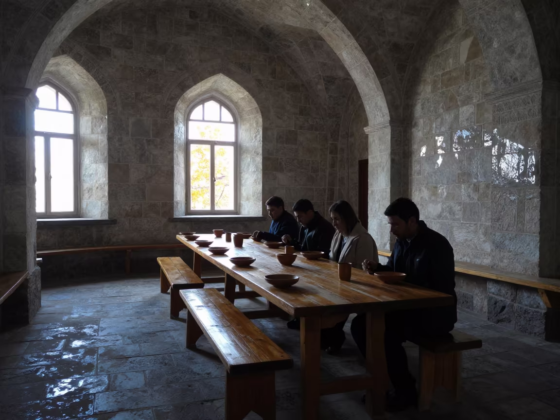 Silent Meal Stone Table in Shymkent Chapel in inside a stone chapel in Shymkent