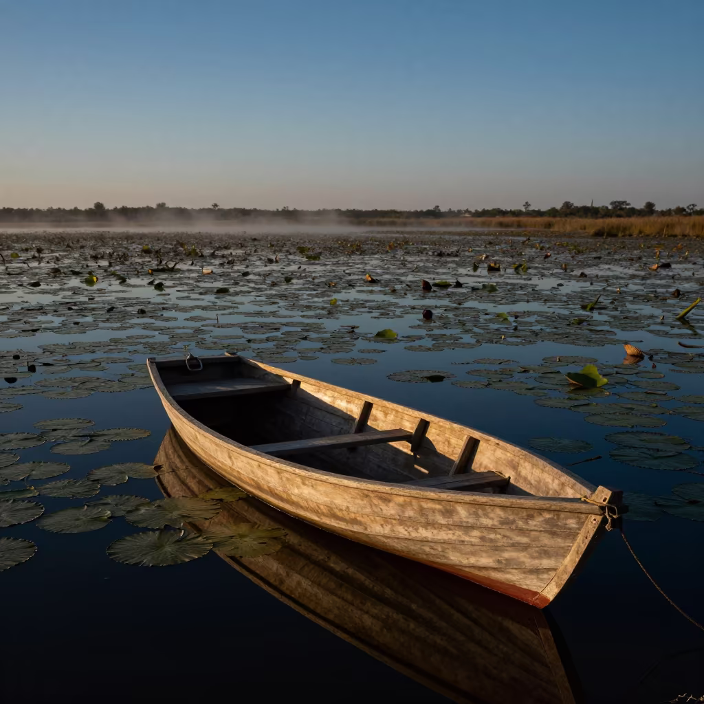 Silent Rowboat on Chad Pond at Blue Hour in in Chad