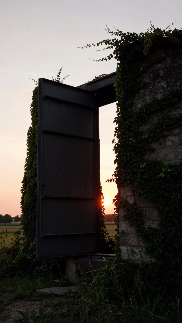 Silent Silo Sunset Ivy Aragon Ruin in beside ivy-draped masonry in Aragon
