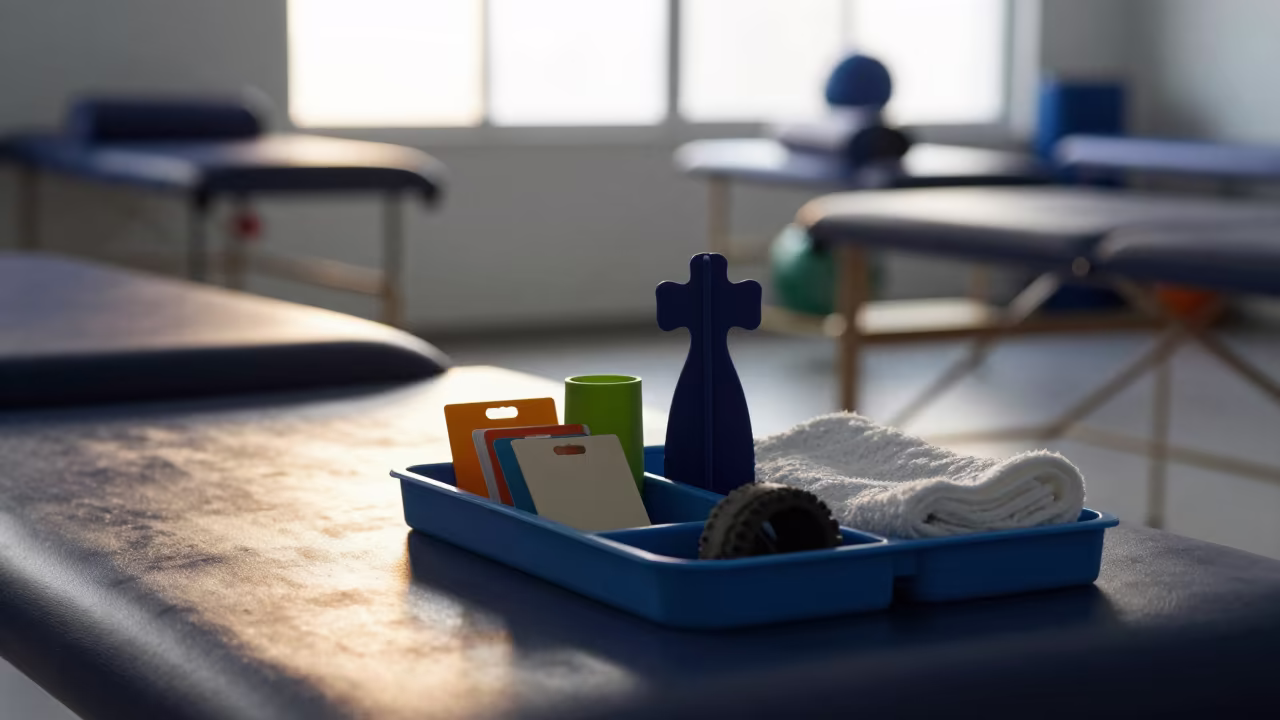 Silhouette of Cubby Labels at Golden Hour in inside a recovery lounge beside foam rollers in Abidjan