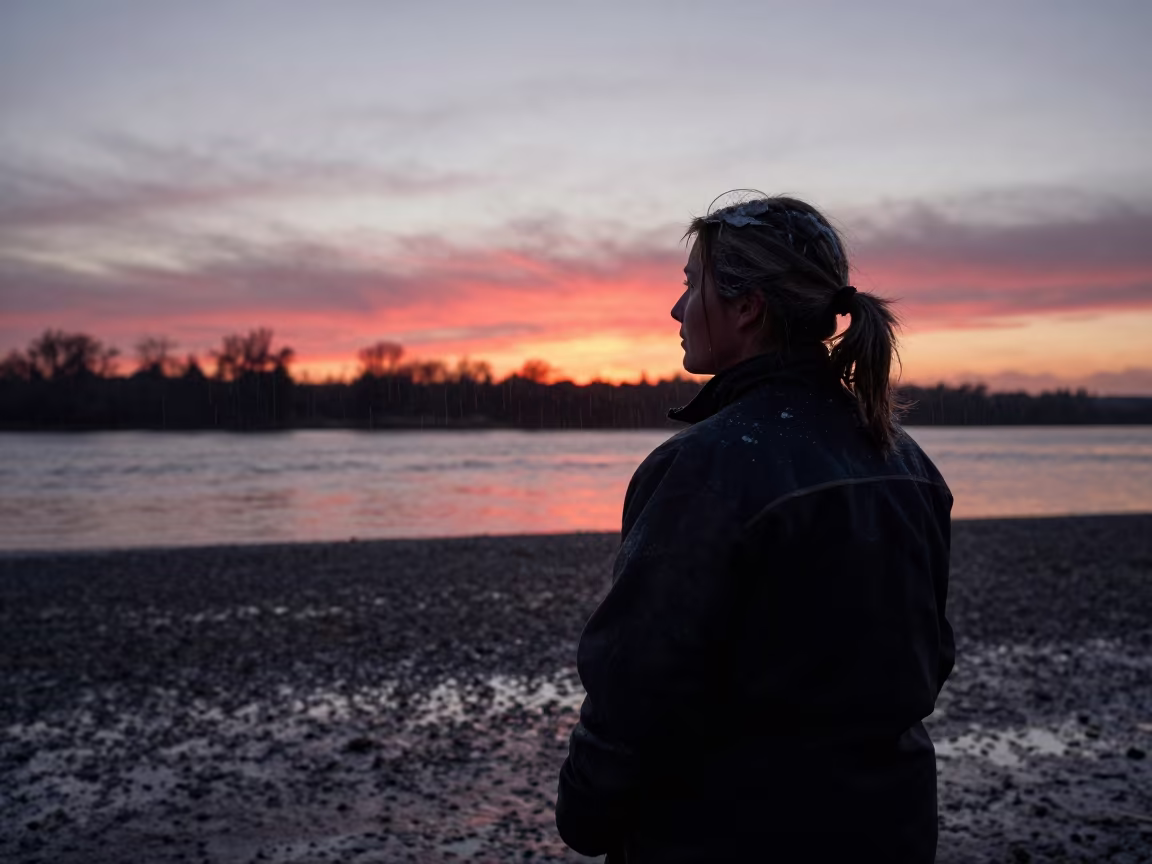 Silhouette of Fisherwoman in Livingstone Twilight Rain in in Livingstone