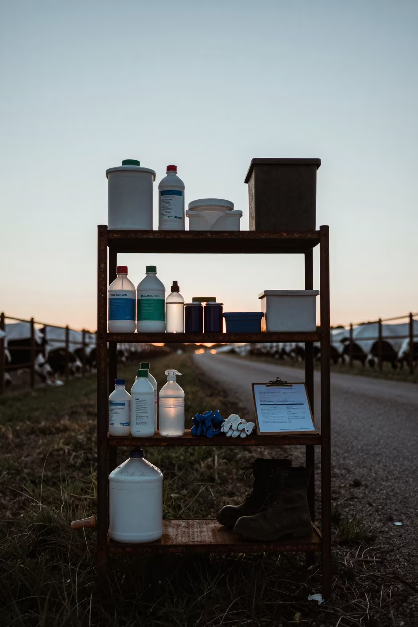 Silhouette of Foaling Monitor Shelf at Twilight in along a feedlot lane in Piedmont