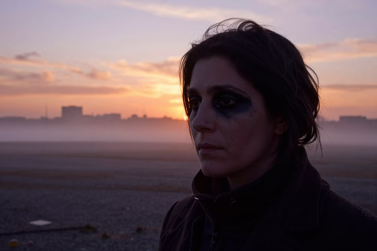 Silhouette of Fortune Teller at Liverpool Harbor Sunset in at a harbor edge in Liverpool