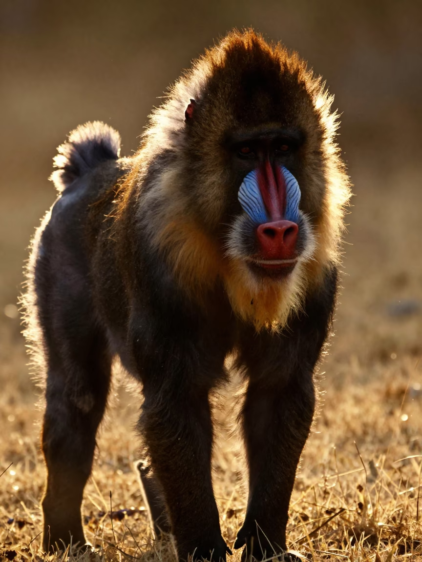 Silhouette Mandrill Face at Golden Hour in in California