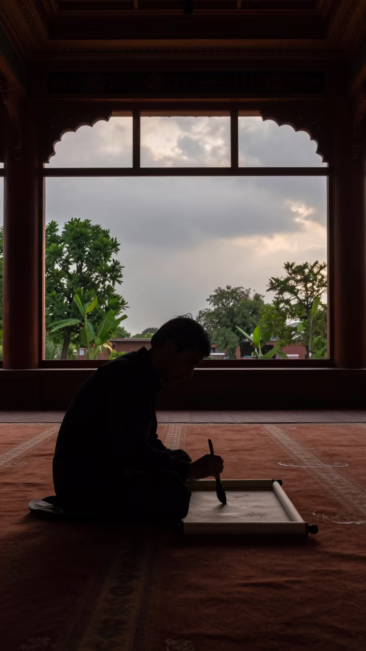 Silhouette Painter in Peshawar Prayer Hall in in a prayer hall in Peshawar