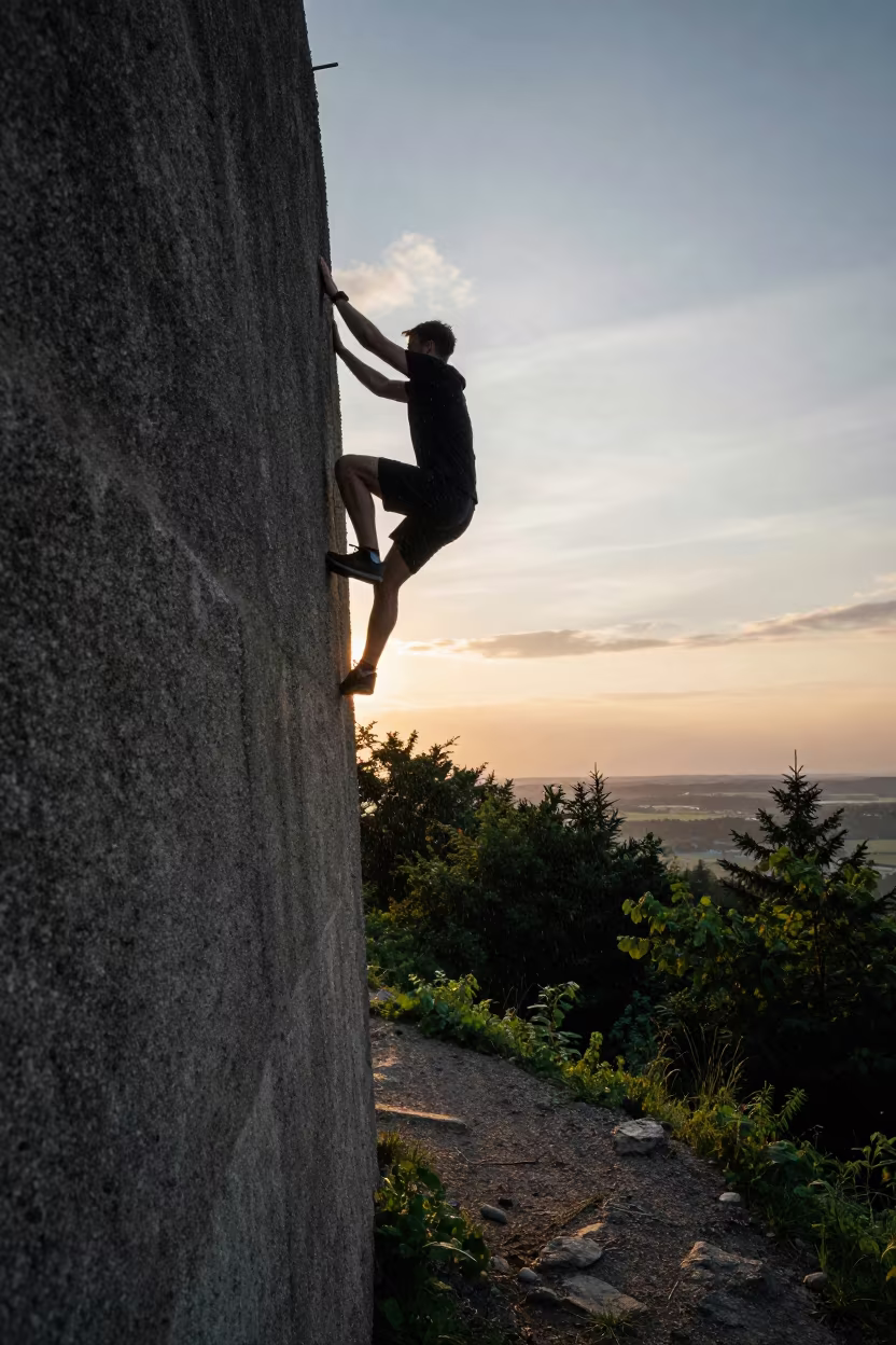 Silhouette Parkour Athlete Wall Running Mountain Path Sunset in on a mountain path near Białystok