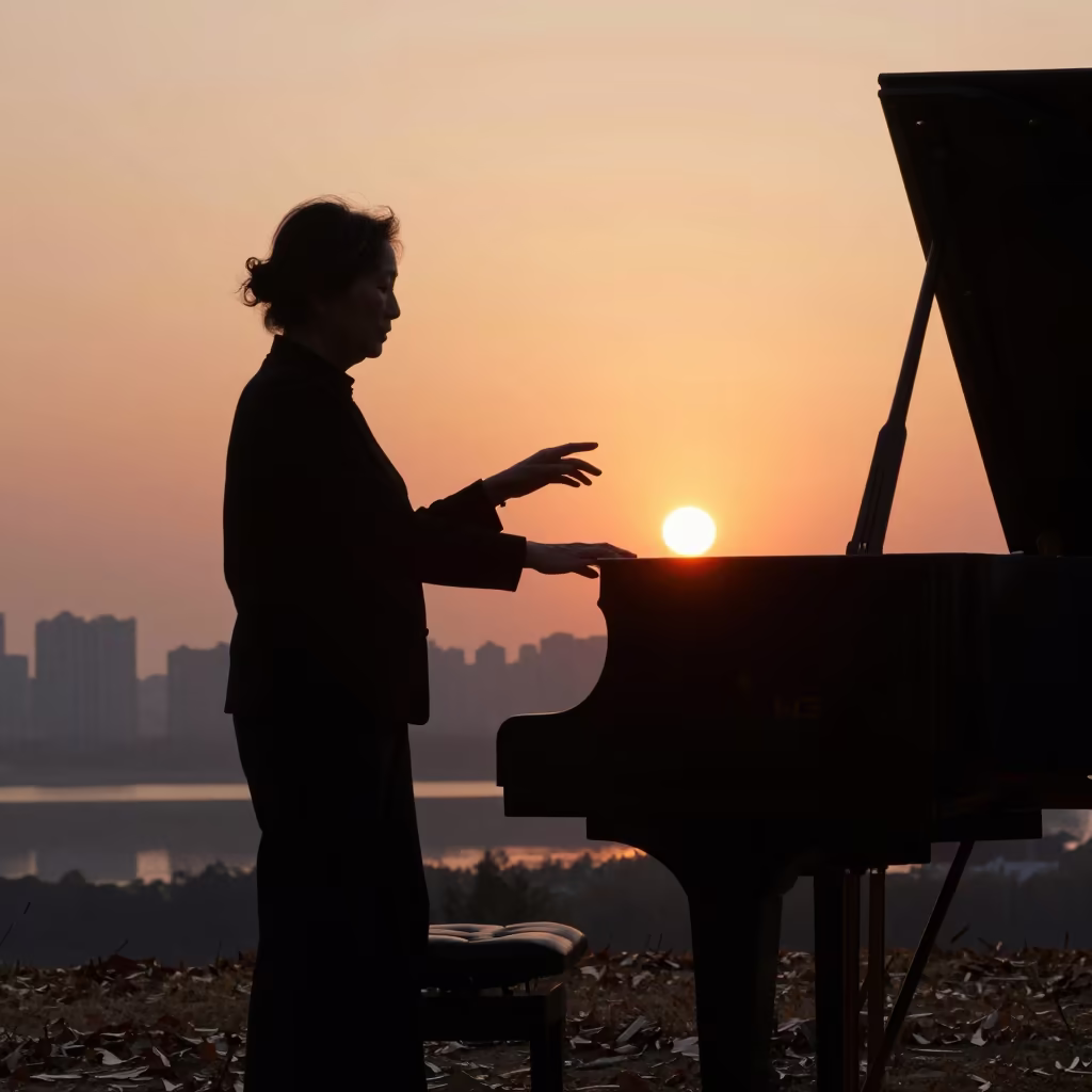 Silhouette of Pianist at Wuhan Sunset in near Wuhan
