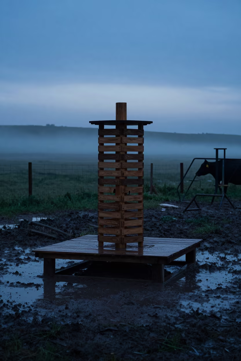 Silhouette Salt Lick Pallet Muddy Paddock Uzbekistan in along a muddy paddock fence in Uzbekistan