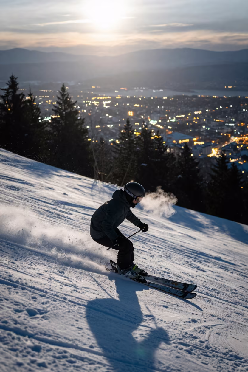 Silhouette Skier Carving Monsoon Mountain Path in on a mountain path near Umuahia