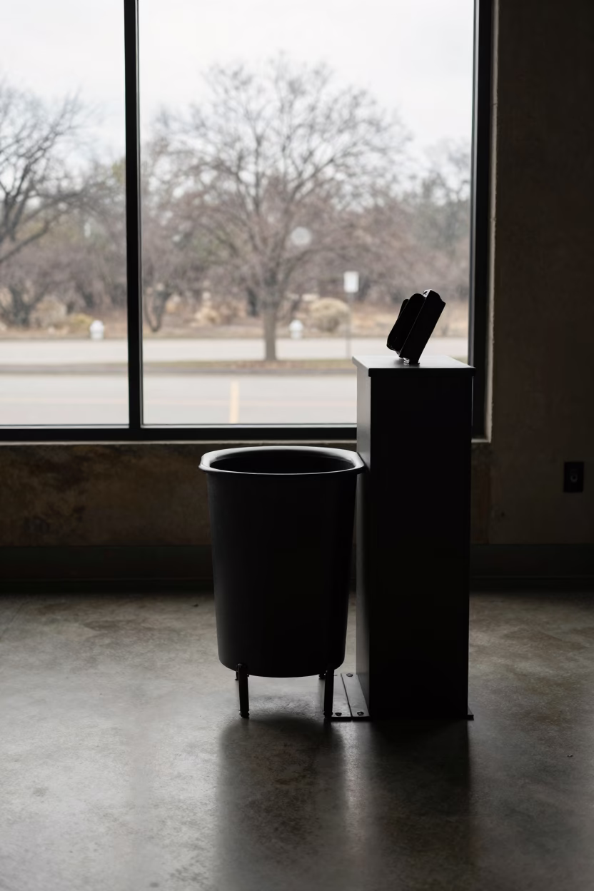 Silhouette Sleeve Bin at Gym Check-In in at a gym check-in desk in San Antonio