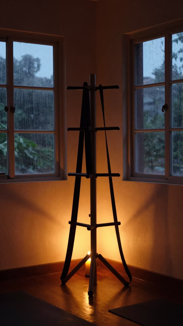 Silhouette of Stretch Strap Rack in Kochi Studio in inside a yoga studio before the session begins in Kochi