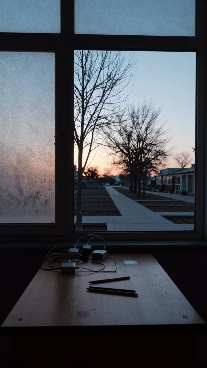 Silhouette Study Carrel at Dusk in Jammu in along a schoolyard walkway in Jammu