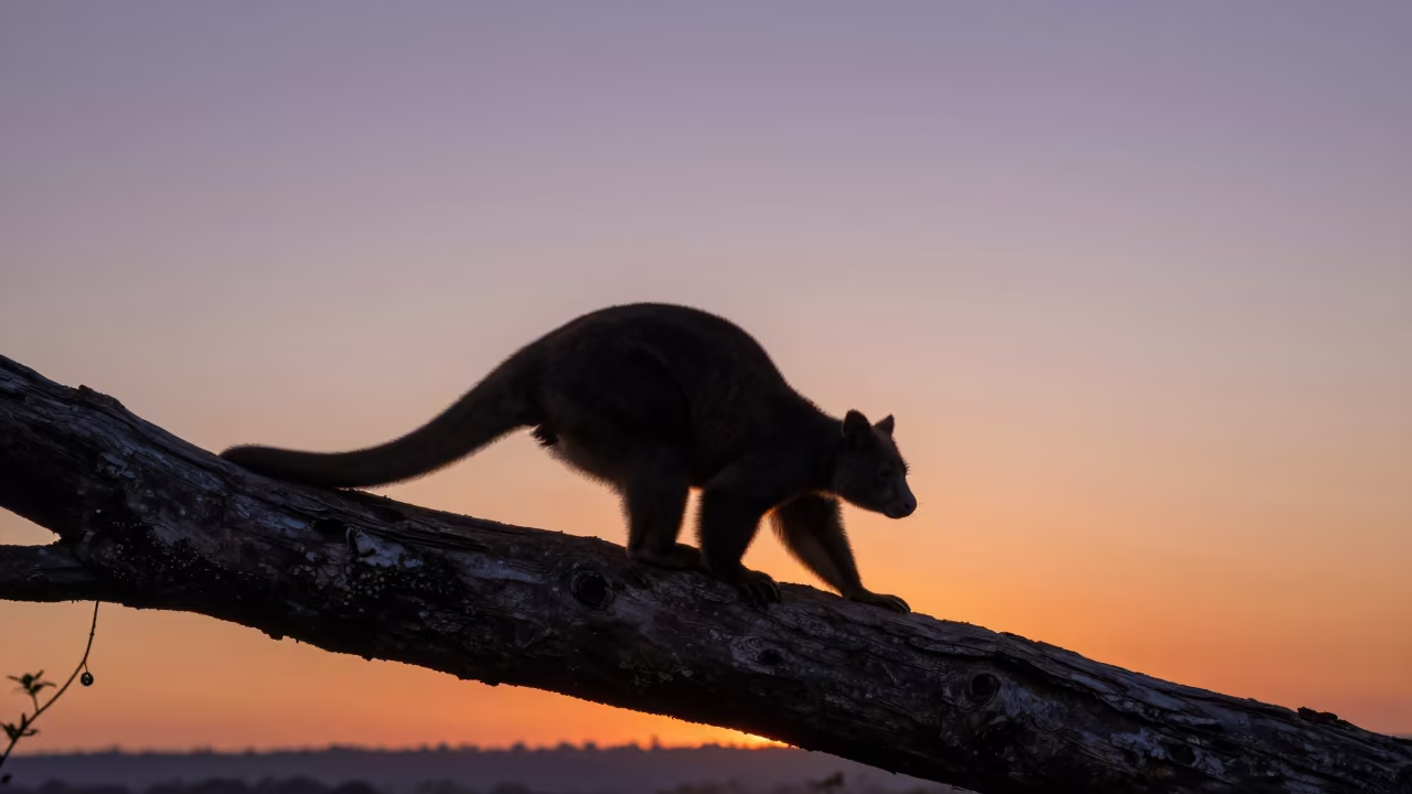 Silhouette of Tree Kangaroo at Sunset in on a wind-scoured ridge near San Jose Costa Rica