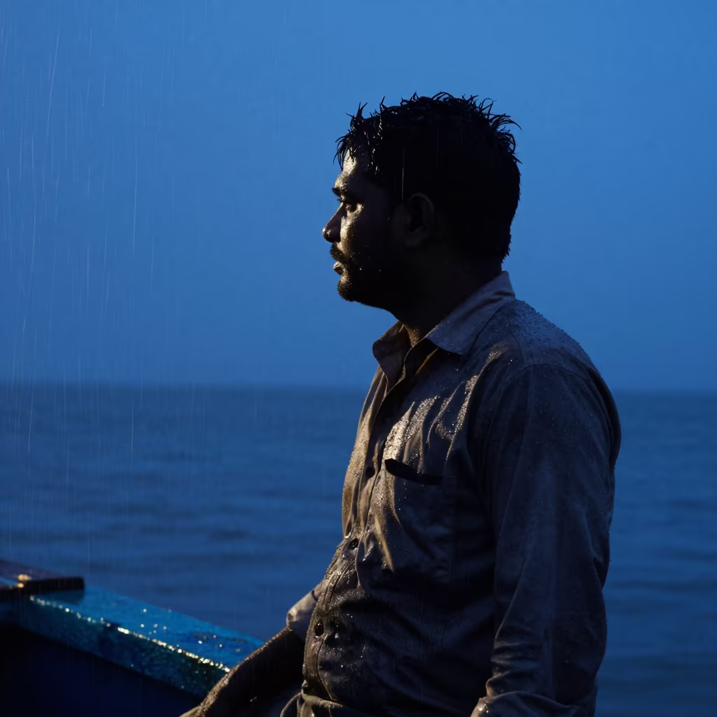 Silhouette of Weathered Captain in Mumbai Drizzle in near Mumbai