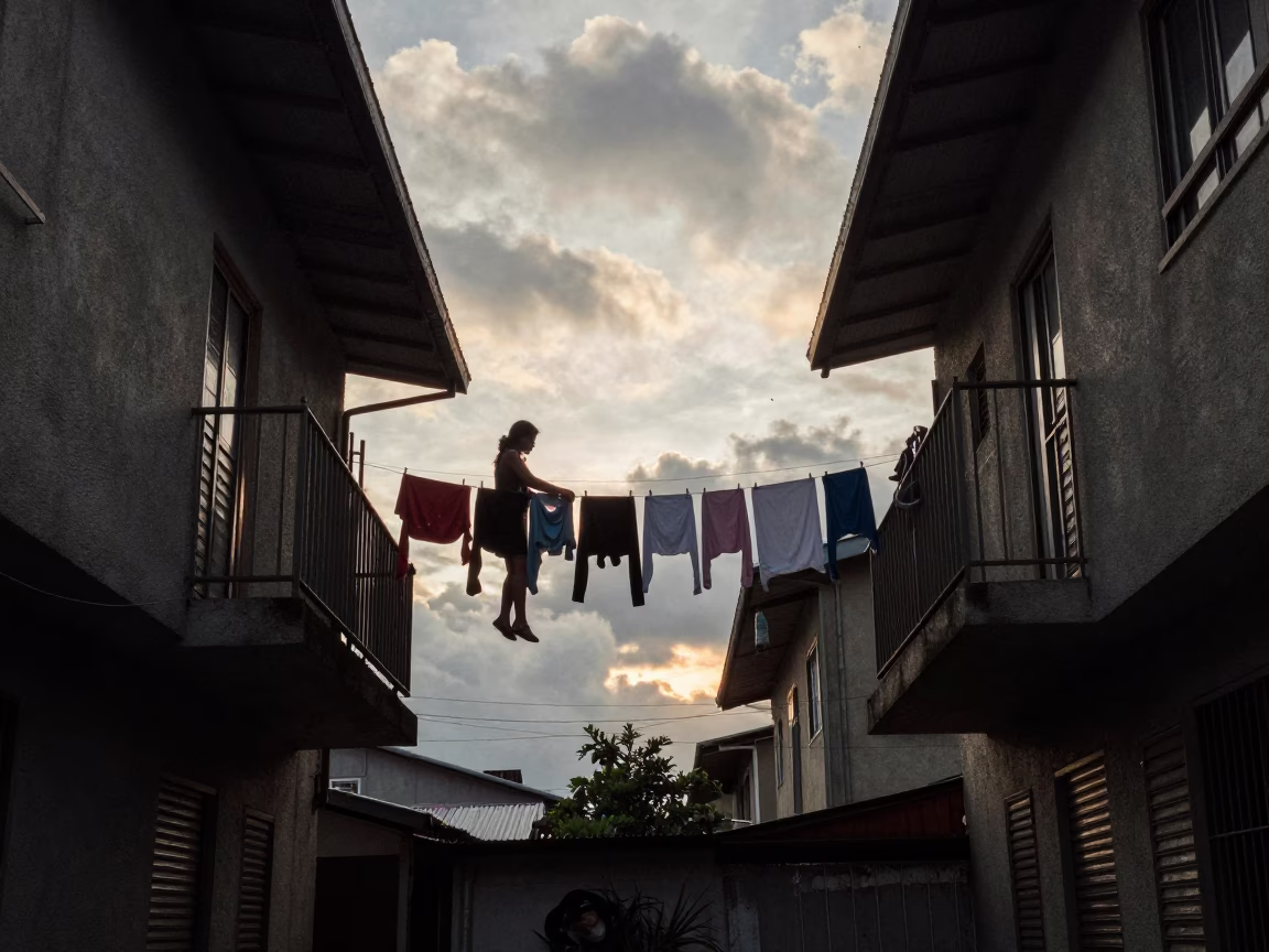 Silhouette Woman Hanging Laundry Near Suva in near Suva