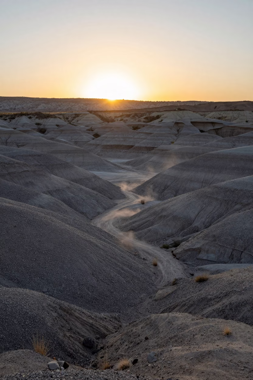 Silhouetted Alluvial Fan Ridge View in from a ridge above layered foothills near Phoenix