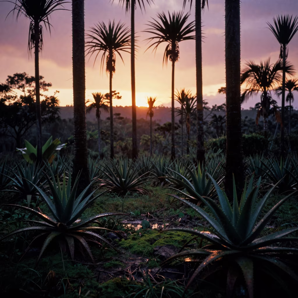 Silhouetted Aloe Forest Near Antananarivo at Sunset in near Antananarivo