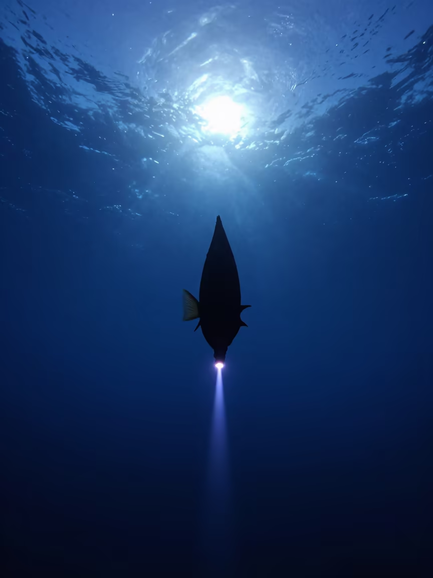 Silhouetted Anglerfish in Deep Sea Moonlight in near Naples