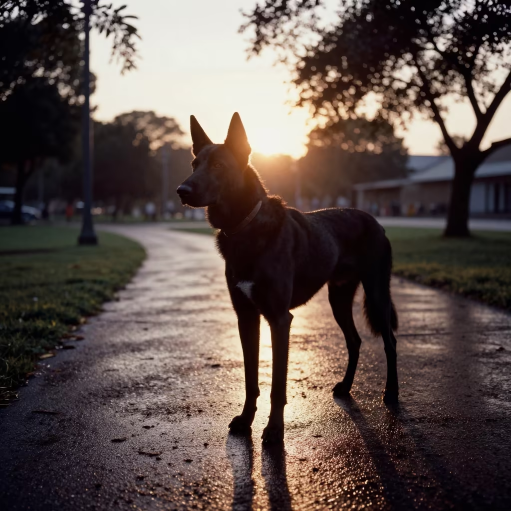 Silhouetted Azawakh on a Mufulira Park Path in along a quiet park path with soft open shade and a clean background in Mufulira