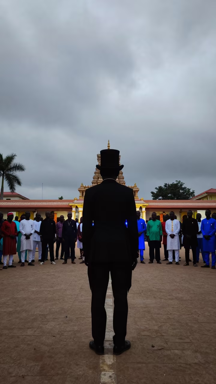 Silhouetted Baron Samedi in Ghorahi Temple Courtyard in in a temple courtyard in Ghorahi